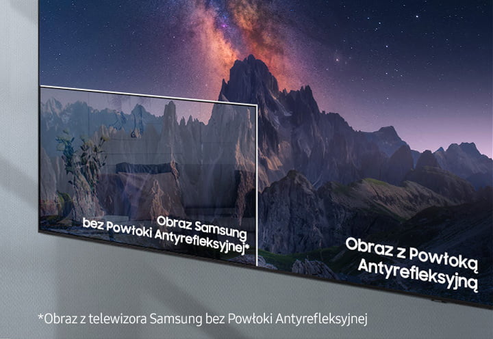 Ekran telewizora Samsung Mini LED Neo QLED QN900A pokryto Powłoką Antyrefleksyjną - padające światło nie zakłóci Twojej rozrywki