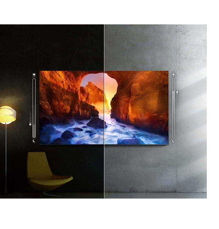 Perfekcyjny obraz w zmieniających się warunkach z funkcją adaptacji obrazu Q75A QLED 4K Smart TV.