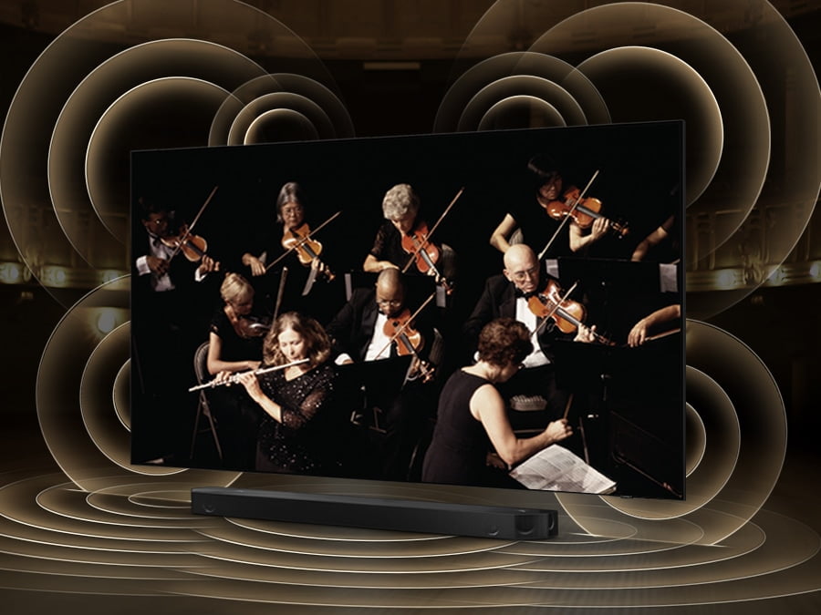 W telewizorach Samsung OLED możliwe jest odtwarzanie przestrzennego dźwięku.