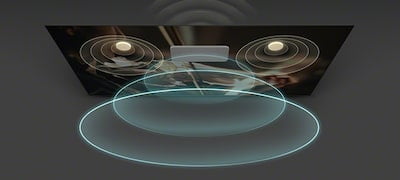 Obraz przedstawiający fale dźwiękowe z telewizora z technologią Acoustic Surface Audio+